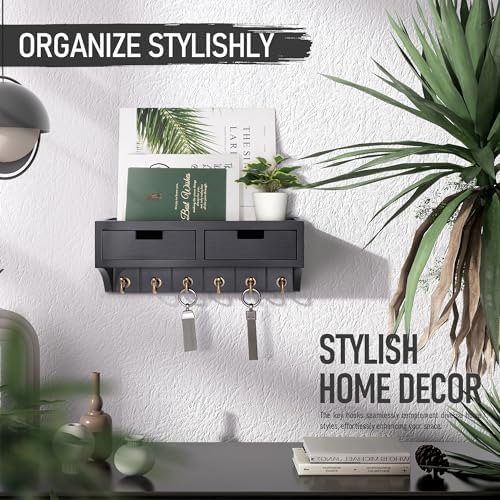 Rebee Vision Key Holder Wall Mount with 2 Drawers for Home Decor, Black - Image 2