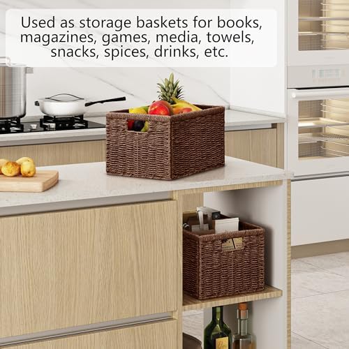 Vagusicc 2 Packs Large Wicker Storage Basket, Closet Storage Baskets Bins for Shelves, Decorative Collapsible Baskets for Organizing Clothes Toy Nursery Bathroom Organizers and Storage, Brown - Image 7