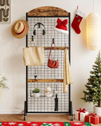 CHOEZON Grid Wall Panel 5.7’ x 2’ FT Grid Display Rack, Movable Gridwall Display Stand with Wheels,Floorstanding Wire Grid Rack with 4 S-Shaped Hooks and 4 Garment Hooks Rustic Brown and Black TCJ17BF - Image 2