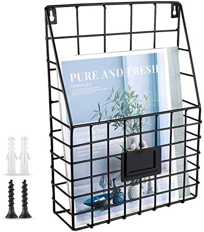 Storage Racks, Metal Wire Wall Mounted Magazine Holder, Wall Hanging Organizer holder for Files, Newspapers, Magazines with Tag Slot for Office, Home Organization, Black by WantuSee