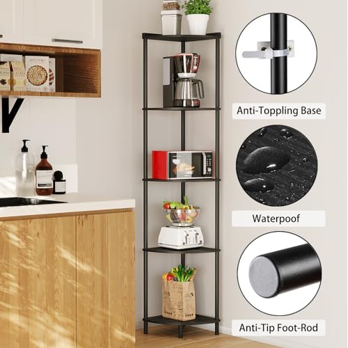 SUNMORY 5 Tier Corner Shelf, 65" Tall Corner Shelves for Living Room Decor - Image 3