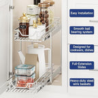 2-Tier Pull Out Cabinet Organizer, 5.5" W x 21.5" D, Heavy Duty Dual Slide Out Shelves for Narrow Base Cabinets, Chrome Wire Basket Drawer for Spices, Bottles & Snacks - Image 4