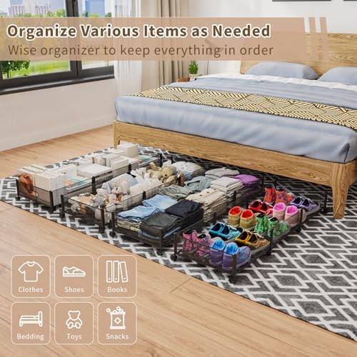 47.2'' Long Under Bed Storage on Wheels, 57.6L Large Capacity Rolling Under the Bed Storage Containers, Tool-Free Assembly Foldable Underbed Shoes Clothes Toy Drawers - Image 2