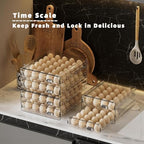 HIYOHIYO Clear 60 Grid Egg Organizer for Refrigerator with Drawers, 2-Tier - Image 3