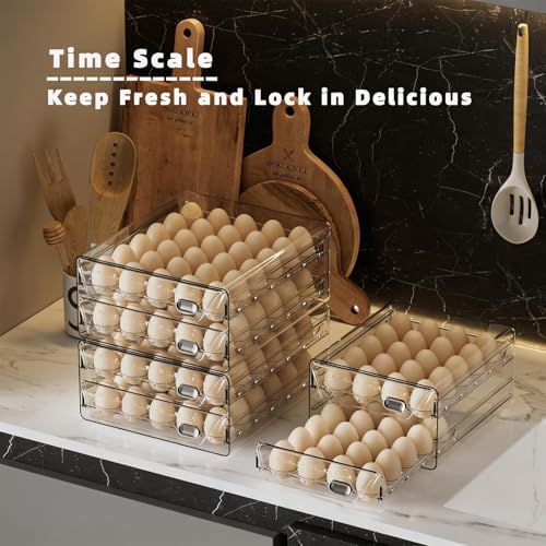 HIYOHIYO Clear 60 Grid Egg Organizer for Refrigerator with Drawers, 2-Tier - Image 3