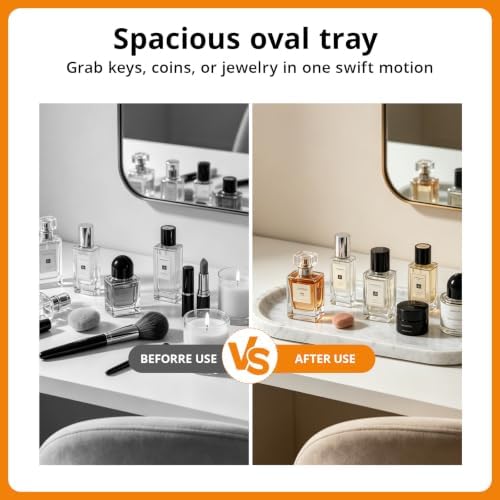 White Gray Oval Natural Marble Tray, 12"x6" Decorative Marble Bathroom Tray, Premium Marble Tray for Bathroom Counter Dresser Vanity Dish Holds Jewelry Perfume Keys Candles Trinkets - Image 4