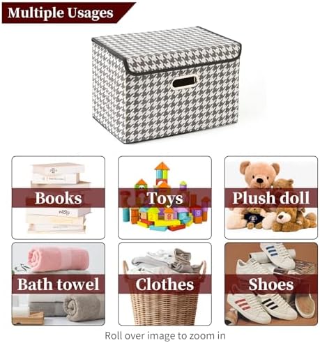 STOREONE Fabric Storage Cube Bins Foldable Organizer Container Collapsible Basket with Lids and Metal Handles, for Home, Bedroom, Closet 6 Pcs (Houndstooth) - Image 3
