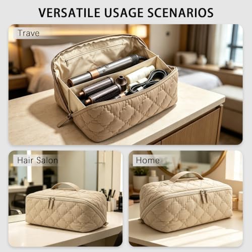 Hair Tools Travel Bag 5-Piece Set with Heat Resistant Mat Insulated Pouch and 2 Cord Straps, Large Fabric Organizer for Hot Brush Curling Iron Flat Iron Hair Dryer, Available in Camel - Image 6