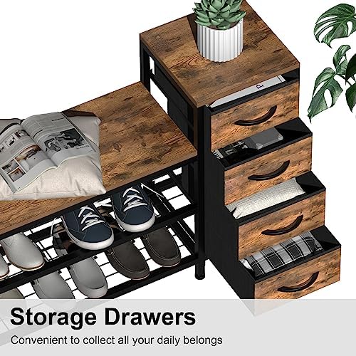 EXOTICA Industrial Shoe Storage Bench with 4 Drawers & Seat, Rustic Brown - Image 5