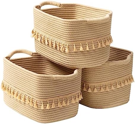 TeoKJ Storage Basket 3 Pack for Organizing, Rope Cotton Baskets for Toy, Clothes, Blankets, Decorative Basket for Living Room, Nursery, Bathroom, Jute by TeoKJ
