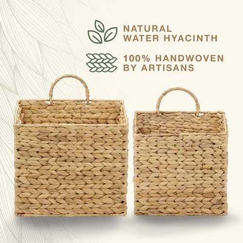 Set of 2 Wicker Hanging Basket for Organizing, Front Door, Mail, Flowers - Woven Wall Baskets for Storage - Image 6