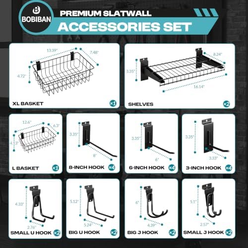 24Pcs Slatwall Accessories Set with Slatwall Baskets, Shelves, Hook - Image 2