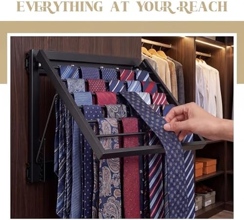 Blulu 13.8'' Sliding Tie Rack for Closet(Right Pull-Out), 60 Tie Pull Out Belt Hanger Wall Mounted Extending Metal Belt Organizer,Black - Image 6