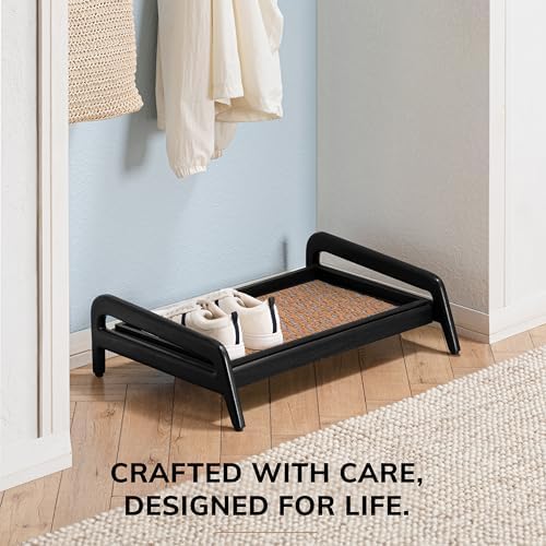 Anji Mountain Heavy Duty Waterproof Wooden Shoe Storage Mat Organizer/Boot Storage Tray Multi Use for Entryway with Coir, Tan and Blue Insert, 1 Tier, Fits 2 Pair (26.5" Wide) - Image 5