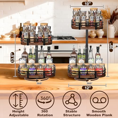 12" Large Lazy Susan Turntable Organizer - 2 Tier Spice Rack for Table Top - Image 2