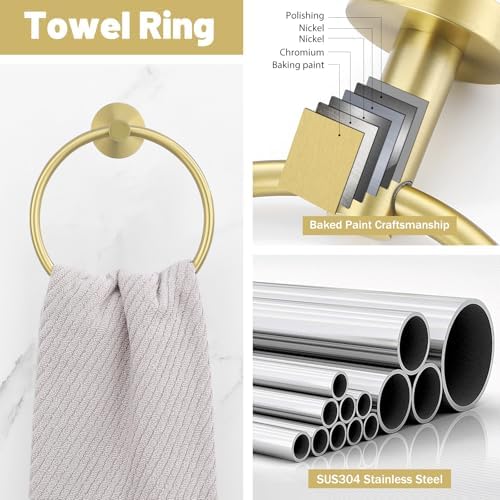 10 Pieces Brushed Gold Bathroom Hardware Towel Bar Set for Bathroom Wall, 23.6Inch Bathroom Accessories Set Upgraded Bathroom Towel Holder, Stainless Steel Towel Racks Bathroom Wall Mounted - Image 4