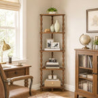 HOOBRO Corner Shelf, 5-Tier Wooden Corner Bookshelf for Small Space, Stylish Corner Storage Display Shelves for Living Room, Kitchen, Office Rustic Brown FG195CJ01 - Image 4