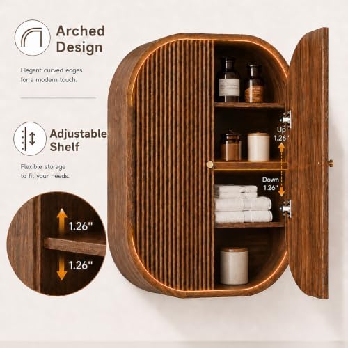 Bathroom Arched Wall Storage Cabinet 4-Tier, Walnut - Image 4