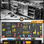 Peg Board, 114PCS Heavy Duty Metal Pegboard with Hooks, 8 Pack Black Peg Board Panels, 60lbs Load Capacity Each, Pegboard Wall Organizer for Garage, Workshop, Kitchen, Craft Rooms - Image 4