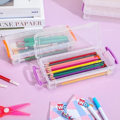 Crtiin 12 Pack Clear Pencil Box Stackable Case, White, Orange, Purple - Image 5