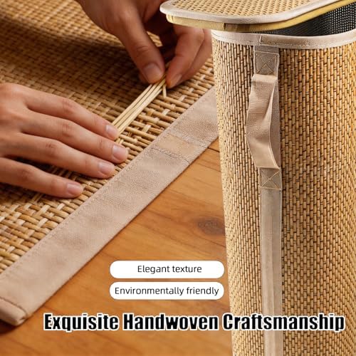 Bamboo Toilet Paper Storage Basket with Lid & Handle, 32L Large Capacity - Image 3
