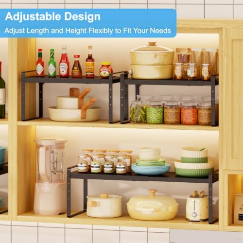Expandable Kitchen Cabinet Shelf Organizer, Stackable Metal Storage Shelves - Image 5