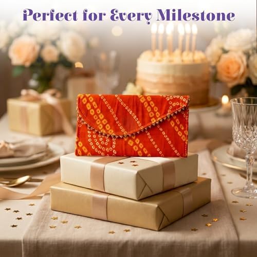 LoveNspire Brocade Fabric Money Envelopes (7.5 x 3.5 Inch) Decorative Bandhani Pattern Shagun Lifafa for Indian Wedding, Birthday | Cash Gift Holder & Home Savings Organizer Green/Pack of 20 - Image 2
