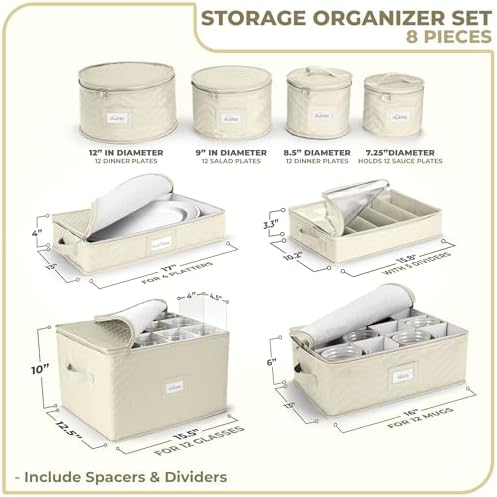 Sorbus China Storage Containers, Dinnerware Storage Set (8 Piece, Beige) - Image 2
