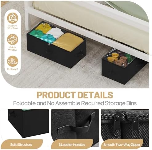 Large Under Bed Storage Containers, 12" Height, 31" Long, 2 Pack, Black - Image 4