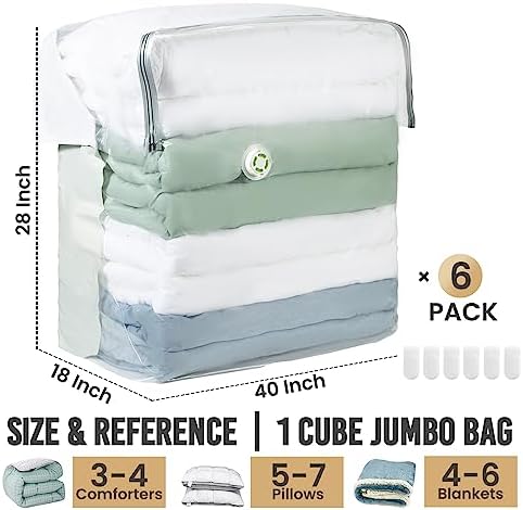 TAILI 6 Pack Vacuum Storage Bags, Extra Large Cube (40x28x18x18 inch),Cream - Image 2
