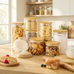 32 oz & 21 oz Round Glass Food Storage Containers with Bamboo Lids, 4 Pack - Image 2