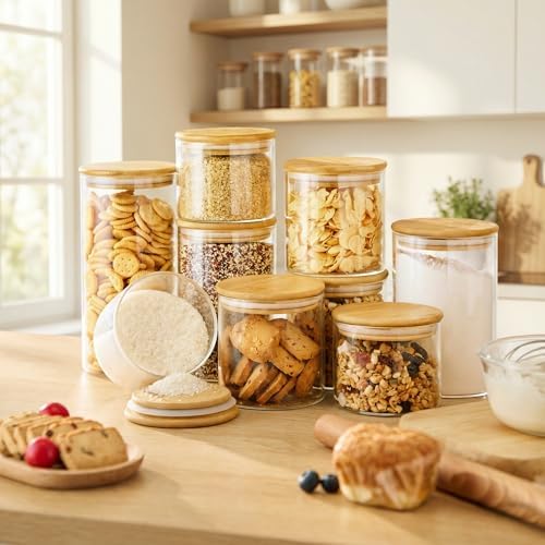 32 oz & 21 oz Round Glass Food Storage Containers with Bamboo Lids, 4 Pack - Image 2
