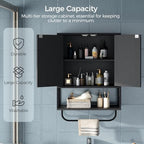 MAHANCRIS Bathroom Wall Cabinet with 2 Door and Adjustable Shelf, Farmhouse Medicine Cabinet with Towel Rack, 3-Tier Wall Mounted Storage Cabinet Over The Toilet for Bathroom, 18.9" L, Black - Image 4