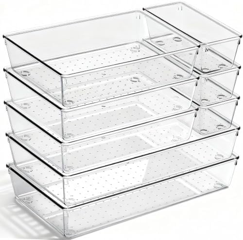 8 Pack Large Clear Plastic Drawer Organizer Trays, 3 Sizes, Non-Slip by CHOWAY