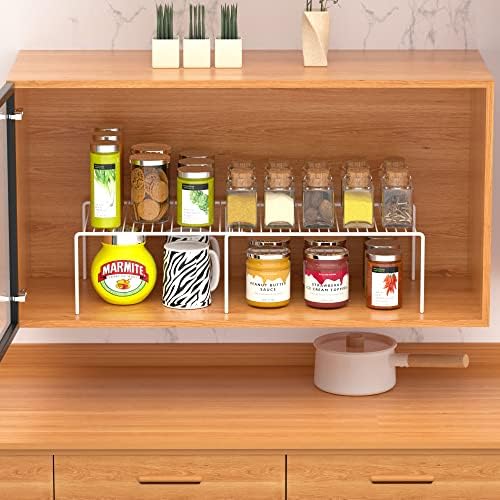 Redrubbit 4-Piece Expandable Metal Rustproof Storage Shelf Rack, Kitchen Counter and Cabinet Organizer, Space Saver for Fridge, Bathroom, White, Set of 2 - Image 5