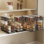 Magheo Pull Out Spice Rack Organizer for Cabinet, 4 Pack Metal Seasoning Organizer Slide Out Spice Storage Shelf No Assembly Vertical Spice Rack Pullout for Kitchen & Bahthroom No Drill(2 Tier,Black) by MAGHEO