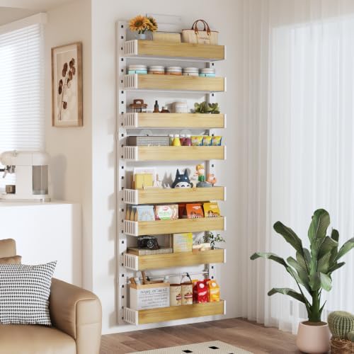 8 Tier Over the Door Pantry Organizer with Adjustable Wooden Baskets, Heavy Duty 2 in 1 Wall Mounted & Hanging Spice Rack for Kitchen, Cabinet and Closet Organization - Image 5