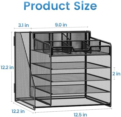 Lavatino Desk Organizer, 5-Tier Metal Mesh Paper Letter Tray with 1 File Holders & 7 Flexible Dividers for Office or Home Desk Organizers and Accessories, Keep Workspace Supplies Neat, Black - Image 7