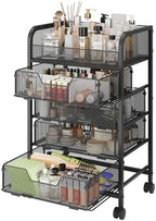 Hongtamoya Makeup Cart Organizer with 4 Drawers, Vanity Storage Organizer, Large Floor Skincare Organizers Cosmetics Display Cases for Skin Care Perfume Nail Polish, Black by Hongtamoya