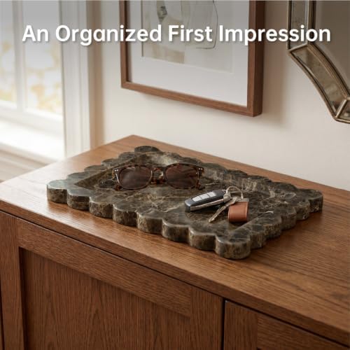 Rectangle Marble Tray with Scalloped Edge, Dark Brown Decorative Tray for Bathroom Vanity, Kitchen Counter, Dresser Top Organizer, Perfume Jewelry Holder, 11x8 Inch Natural Stone Home Décor - Image 5