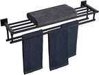 KOKOSIRI Bath Towel Rack with Double Towel Bars 32-Inch Bathroom Towel Shelves Towel Holder Wall Mounted Stainless Steel, Matte Black, B6005BK-L32 by KOKOSIRI