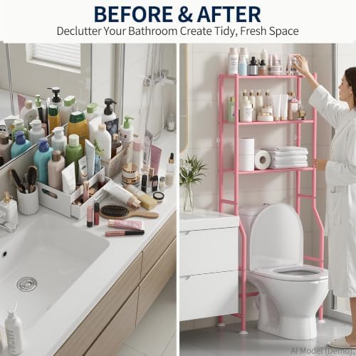 Livilord 3-Tier Over Toilet Storage Rack, Anti-Wobble, Pink - Image 7