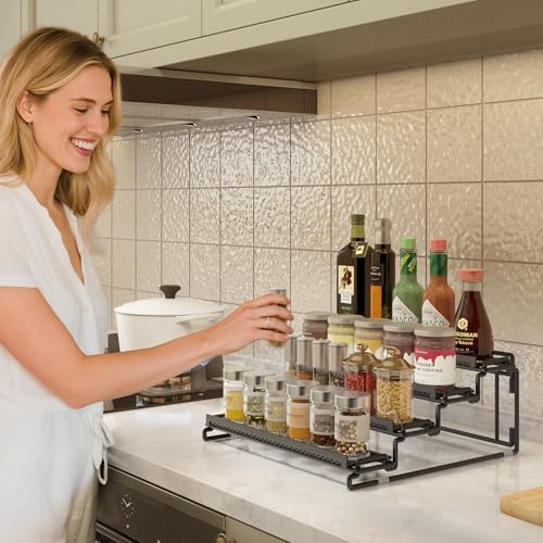 2 Pack Spice Rack Organizer for Cabinet, 4 Tier Black Seasoning Organizer Rack for Inside Cabinets, Countertop, Pantry Storage - Image 3