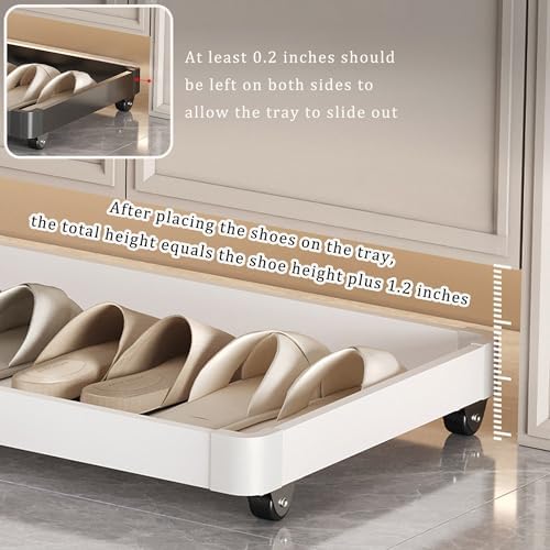 Rolling Under Cabinet Shoe Tray with Casters,Shoe Organizer for Entryway & Mudroom, Pull Out Sliding Under-Desk Boot Rack, Fits Clearance Space(Black,L34xD12.2in) - Image 7