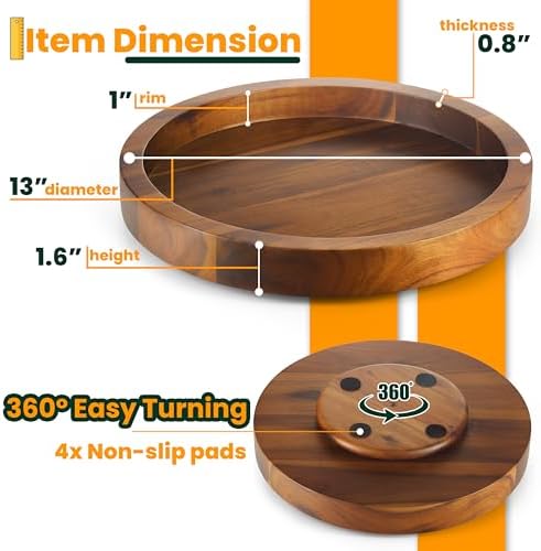 TIDITA 13" Wooden Lazy Susan Organizer for Tabletop 360° Rotation, High Rim - Image 2