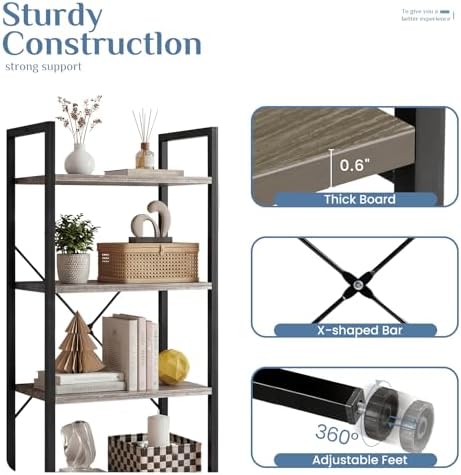 DUMOS 4 Tiers Open Bookshelf, Classic Freestanding Tall Display Shelf - Image 6