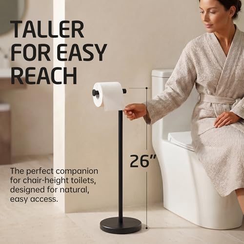 KES 26" H Black Toilet Paper Holder Stand with Weighted Base - Image 2