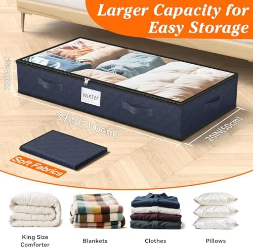 90L Under Bed Storage Containers, Storage Bags, Organizers, 6-Pack, Blue - Image 2