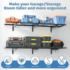 2 Pack Garage Wall Shelving,46"X 12.5" Garage Shelving Wall Mounted,Heavy Duty Garage Storage Rack with 8 Hooks,320 LBS Capacity,Black Metal Floating Organizer Shelves for Warehouse (2) - Image 3