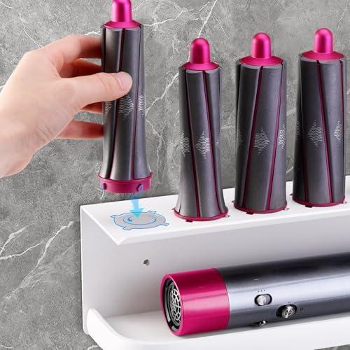 Wall Mount Holder for Dyson Airwrap Styler, White Storage Rack Organizer for Hair Curling Iron and Attachments, No-Drill Installation, NOT compatible with 2x (HS09) - Image 3